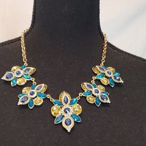 Green, Blue Amber and Clear Rhinestone Statement Necklace